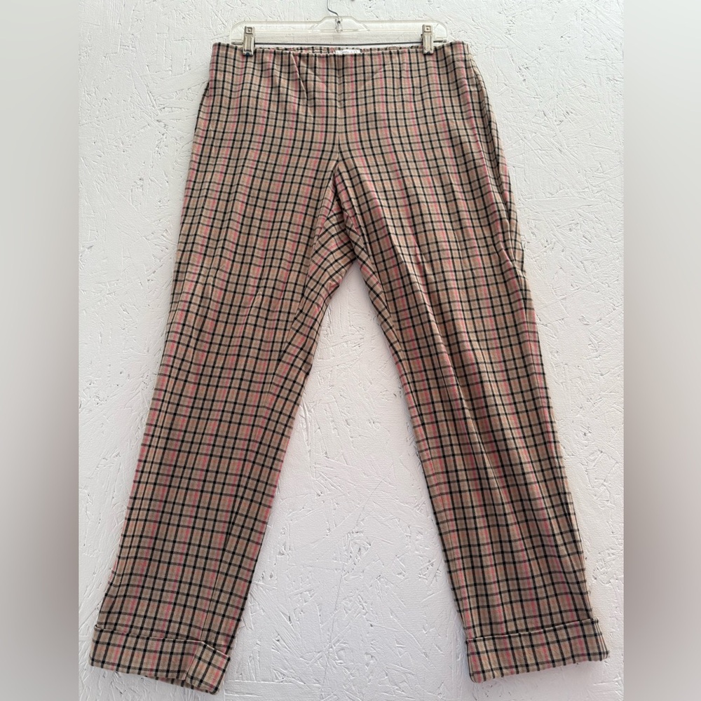 J. Jill Premium Bistretch Plaid Pull-On Chinos Black, Pink & Tan Size 10 Cuffed